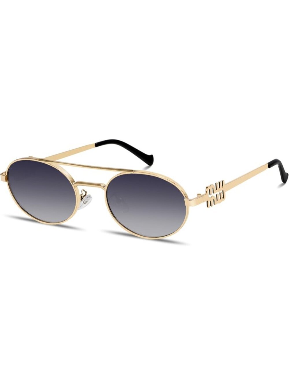 Women's Retro Oval 90s Metal Sunglasses Chic Narrow Gold Sun Glasses Gold Black